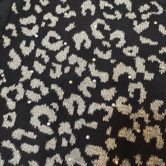 Ruby Rd Women's XL Black Animal Print Zip Front Embellished Cardigan Sweater - Picture 7 of 8